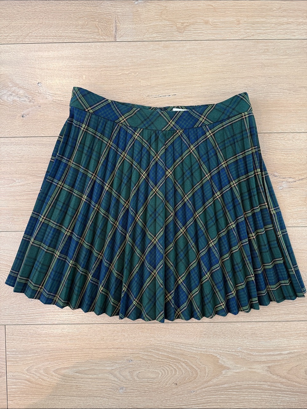 Sunday Best Women's Pleated Green and Navy Plaid Skirt